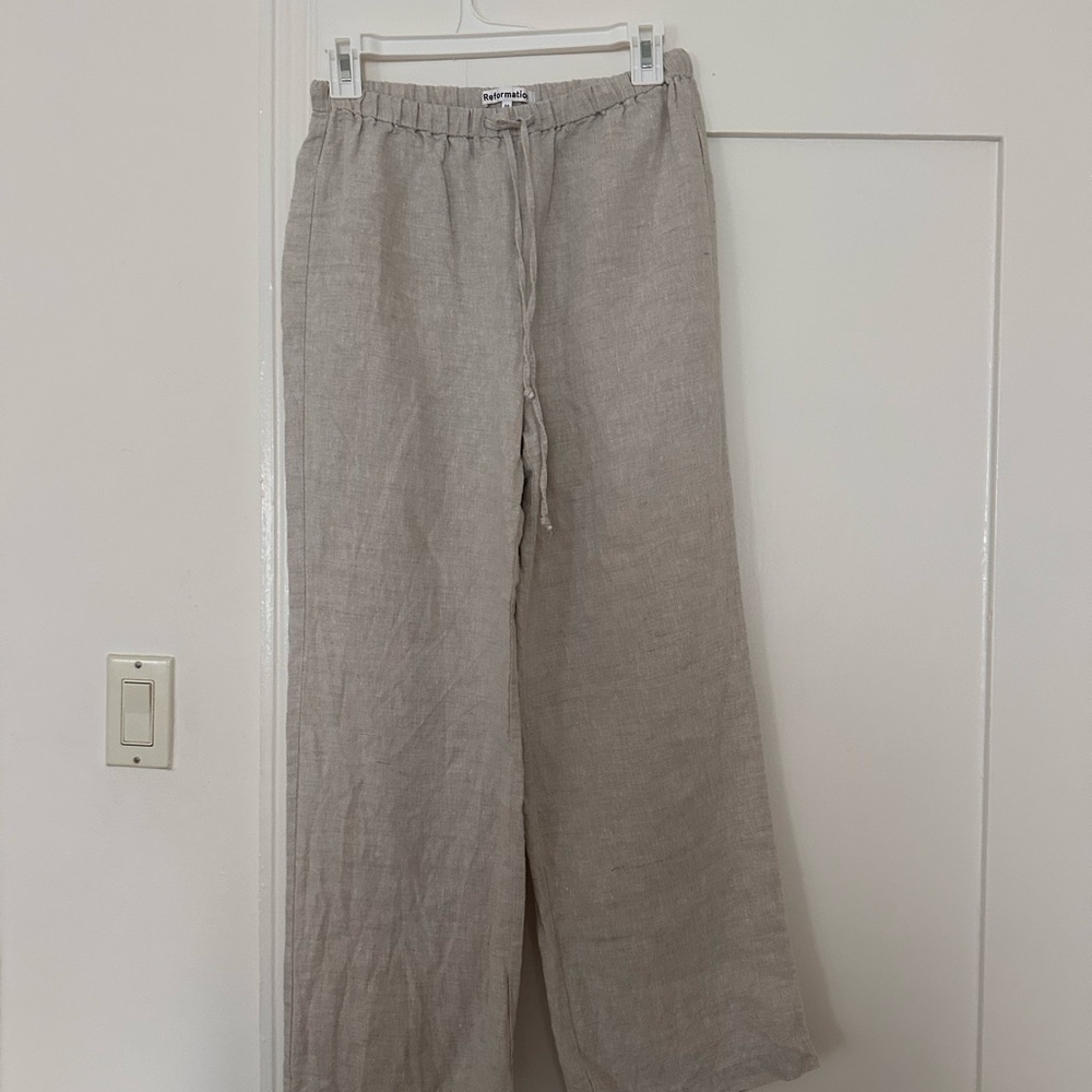 Reformation Light Beige Linen Pants